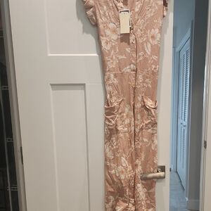Monteau Tan and White Jumpsuit Elegant Floral Design